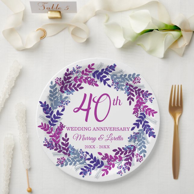 Elegantes rosa Kraut 40-jähriges Party Pappteller (Hochzeit)