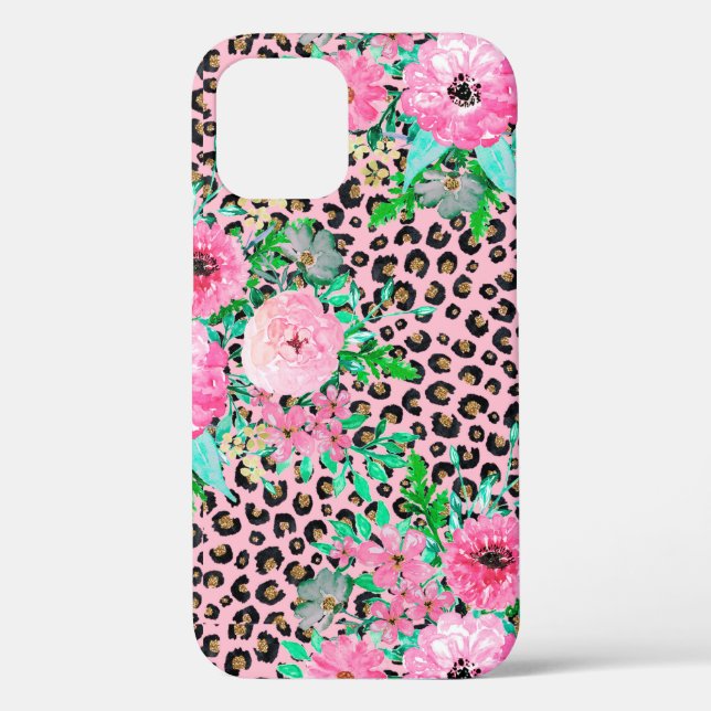 Elegantes rosa Leopard Print und Blumendesign Case-Mate iPhone Hülle (Rückseite)