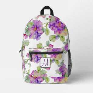 Elegantes rosa lila Aquarellblumenmonogramm Bedruckter Rucksack