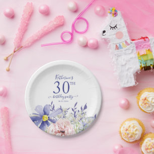 Elegantes rosa Lila Blumengebirge 30. Geburtstag P Pappteller