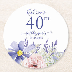 Elegantes rosa Lila Blumengebirge 40. Geburtstag P Runder Pappuntersetzer