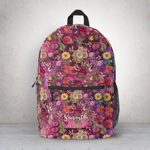 Elegantes rosa-lila-blumiges Monogramm-Design Bedruckter Rucksack