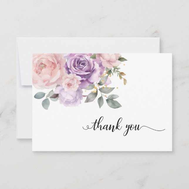 Elegantes rosa Lila florales Beileid Vielen Dank Dankeskarte (Vorderseite)