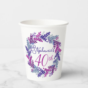 Elegantes Rosa Lila Kraut 40. Geburtstag Party Pappbecher