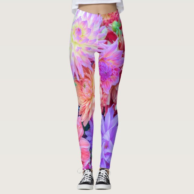Elegantes Rosa Lila Orange Blume Bouquet| Leggings (Vorderseite)