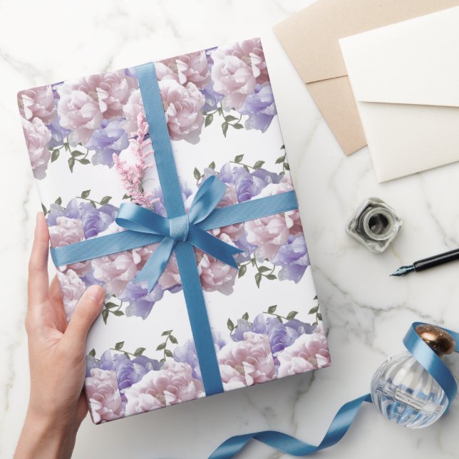 Elegantes rosa Lila Peony Wrapping Paper Geschenkpapier (Schenken)