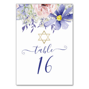 Elegantes rosa Lila. Watercolor Floral Bat Mitzvah Tischnummer
