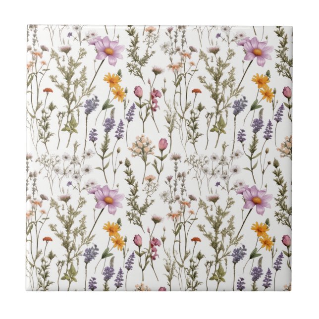Elegantes rosa-lila-Wildblumenmuster Fliese (Vorderseite)
