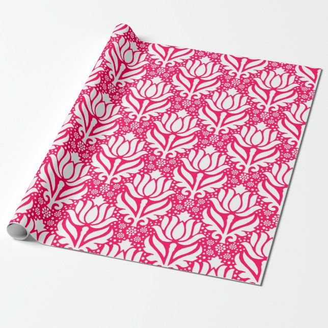 Elegantes rosa Lotus Blume Damask Muster  Geschenkpapier (Ungerollt)