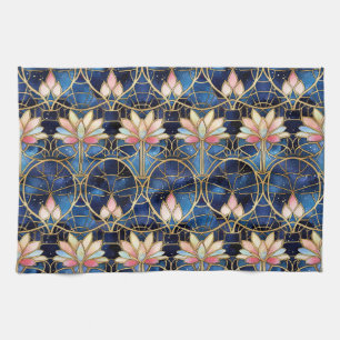 Elegantes rosa Lotus-Faux-Buntglas-Muster Geschirrtuch