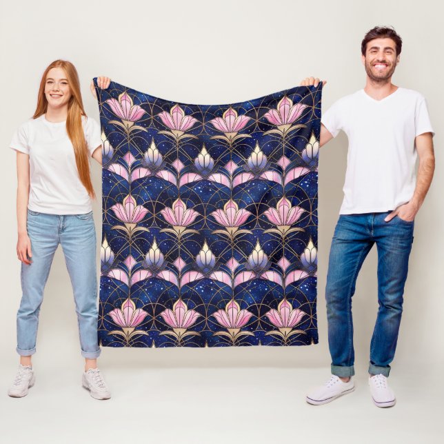 Elegantes rosa Lotus-Imitate Gestaltete Glasmuster Fleecedecke (Beispiel)
