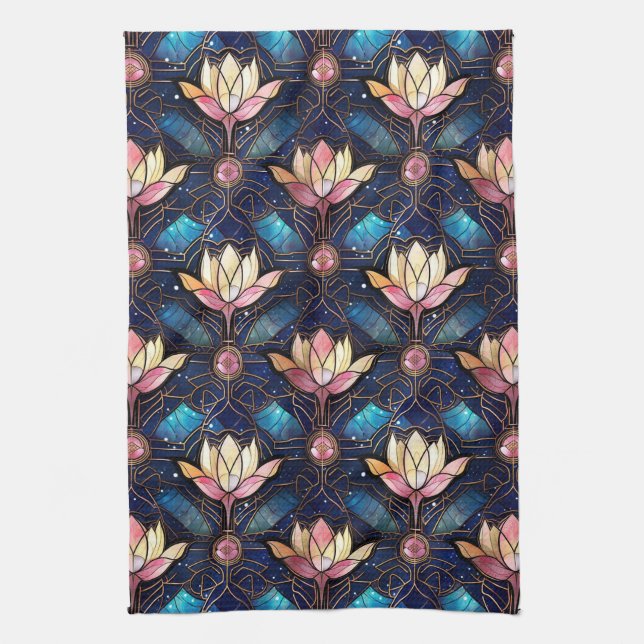 Elegantes rosa Lotus-Imitate Gestaltete Glasmuster Geschirrtuch (Vertikal)