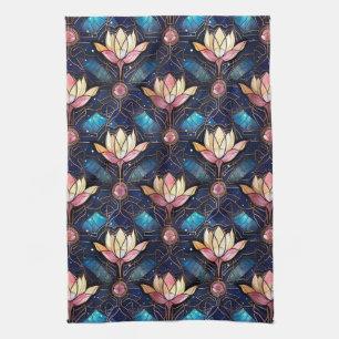 Elegantes rosa Lotus-Unechtes Buntglas-Muster Geschirrtuch