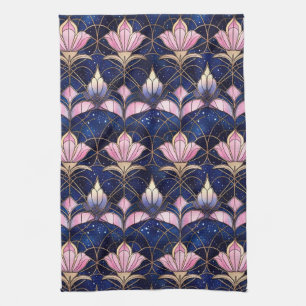 Elegantes rosa Lotus-Unechtes Buntglas-Muster Geschirrtuch