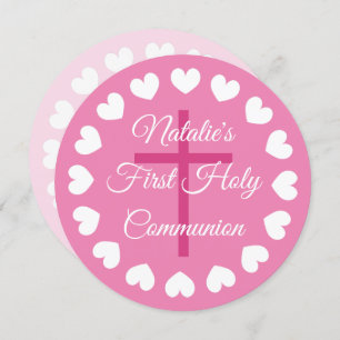 Elegantes rosa Mädchenmädchen, erste heilige Gemei Einladung