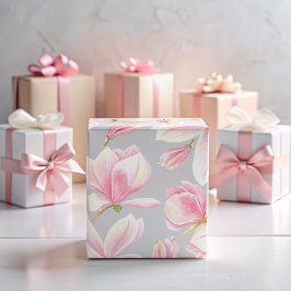 Elegantes rosa Magnolia Blume Muster Wasserfarbe Geschenkpapier