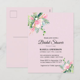 Elegantes rosa Magnolia Brautparty Feiertagspostkarte