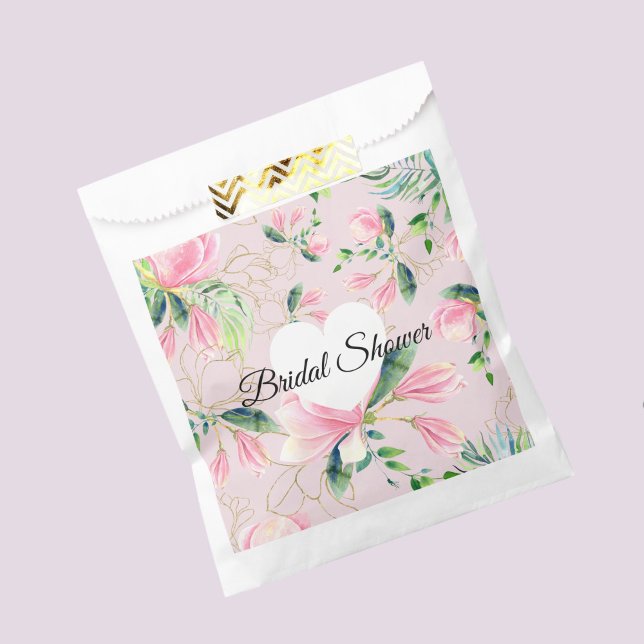 Elegantes rosa Magnolia Brautparty Geschenktütchen (Elegant Pink Magnolia Watercolor Bridal Shower Favor Bag)