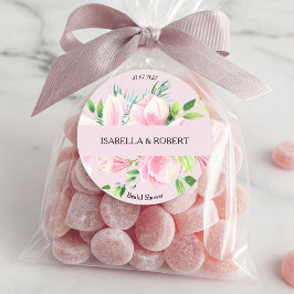 Elegantes rosa Magnolia Brautparty Runder Aufkleber