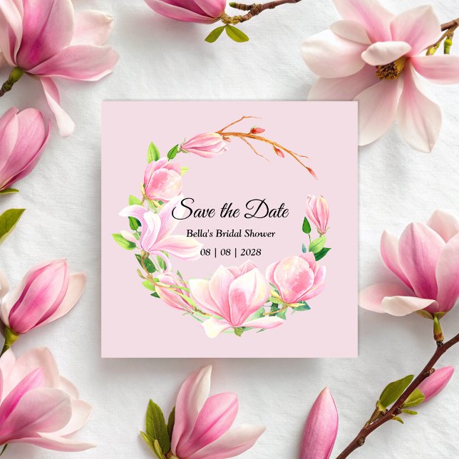 Elegantes rosa Magnolia Brautparty Save The Date (Elegant Pink Magnolia Watercolor Bridal Shower Save The Date)