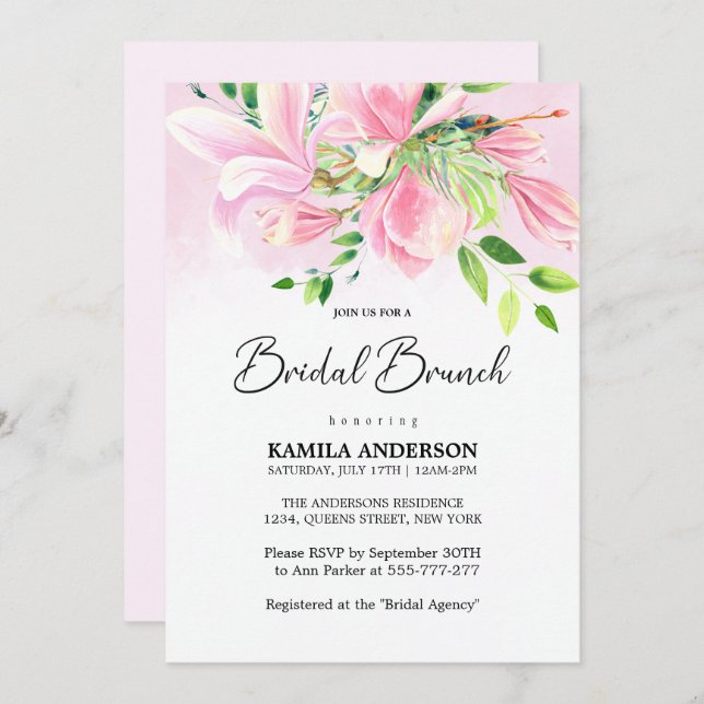 Elegantes rosa Magnolia Einladung (Vorne/Hinten)