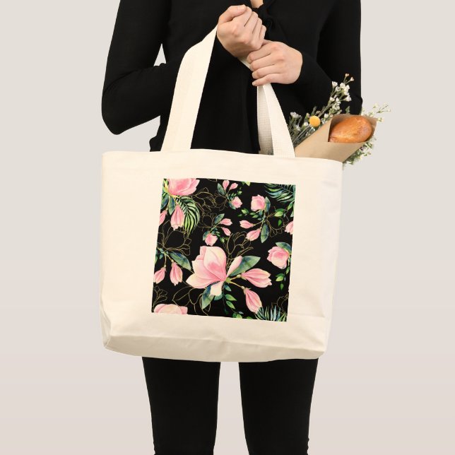 Elegantes rosa Magnolia Muster Wasserfarbe  Jumbo Stoffbeutel (Vorderseite (Produkt))