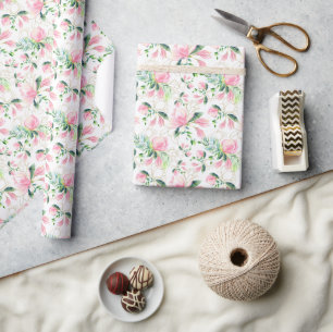 Elegantes rosa Magnolie Wasserfarbe Geschenk Geschenkpapier