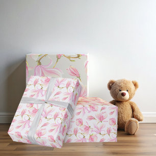 Elegantes rosa Magnolien-Blumenmuster Aquarell Geschenkpapier