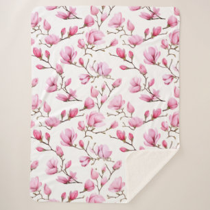 Elegantes rosa Magnolienmuster Sherpadecke