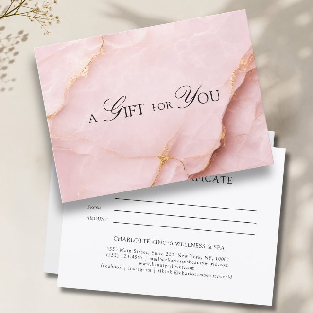 Elegantes Rosa-Marmor-Geschenkgutschein (A Gift for You! Blush Pink Gold Marble Gift Certificate)