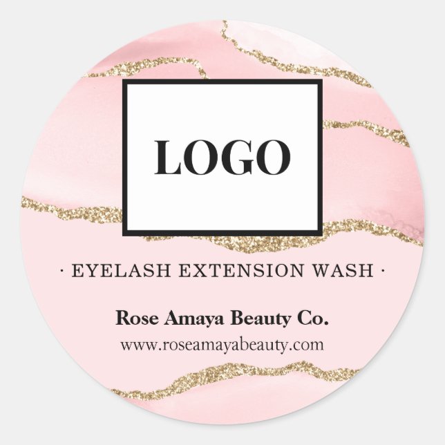 Elegantes Rosa-Marmor-Logo Agate Beauty Lash Runder Aufkleber (Vorderseite)