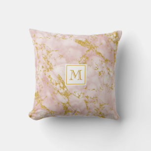 Elegantes rosa Marmor-Monogramm mit falschem Goldg Kissen