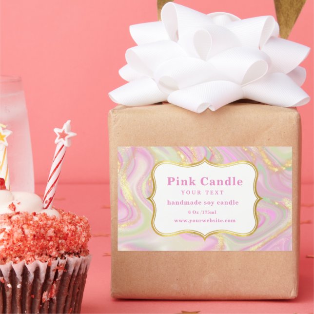 Elegantes rosa Marmorgoldkandellabel Rechteckiger Aufkleber (Party)