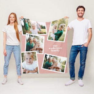 Elegantes rosa Mehrbild Familien Geschenk zur Deko Fleecedecke