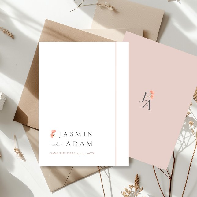 Elegantes Rosa Minimales Floraldesign Save The Date (Elegant Blush Minimal Floral Save The Date Card)