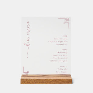 Elegantes Rosa Minimalistisches Barmenü Acrylschild