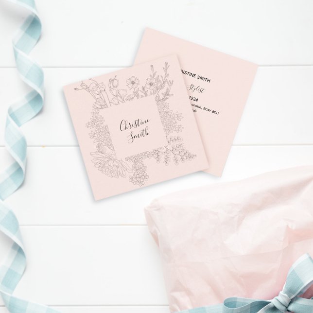 Elegantes Rosa Minimalistisches Frühlingsbläschen Quadratische Visitenkarte (Von Creator hochgeladen)