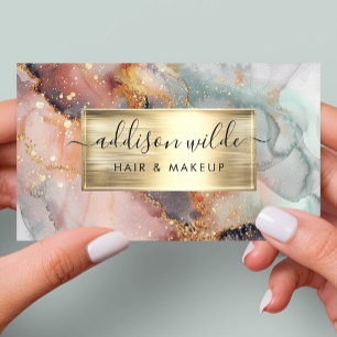 Elegantes Rosa-Mint-und-Gold-Wasserfarb-Marmor Visitenkarte
