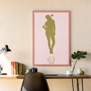 Elegantes Rosa   Modern Lady Golfer Poster