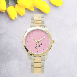 Elegantes rosa Modernes erstes Monogramm Armbanduhr