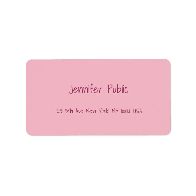 Elegantes rosa Modernes Template Freehand Script T Adressaufkleber (Vorne)