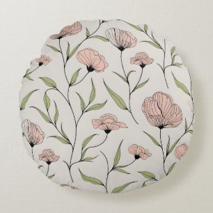 Elegantes Rosa-Mohn-Blumenmuster Rundes Kissen