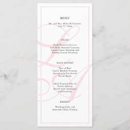 Elegantes rosa Mongram Wedding Menu Menükarte