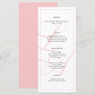 Elegantes rosa Mongram Wedding Menu Menükarte