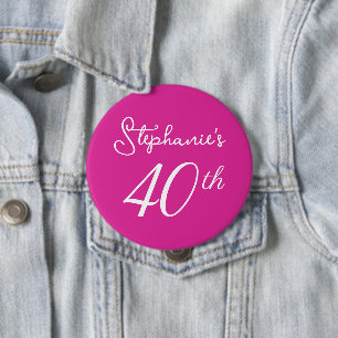 Elegantes rosa Monogramm, 40. Geburtstag Party Button
