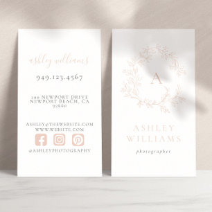 Elegantes rosa Monogramm Berufliches florales Wapp Visitenkarte