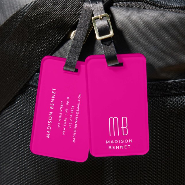 Elegantes rosa Monogramm Gepäckanhänger (Elegant Pink Monogram Luggage Tag)