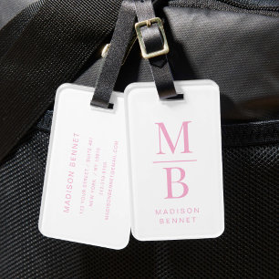 Elegantes rosa Monogramm Gepäckanhänger