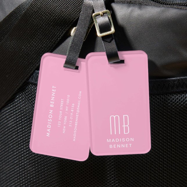 Elegantes rosa Monogramm Gepäckanhänger (Elegant Pink Monogram Luggage Tag)