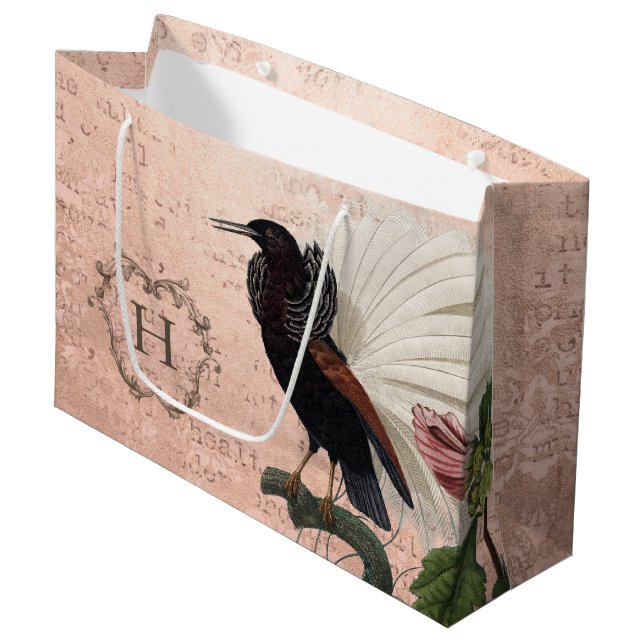 Elegantes rosa Monogramm Große Geschenktüte (Vorderseite Schrägansicht)